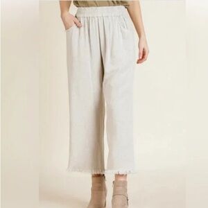 Umgee Linen Blend Wide Leg Pants Size 1XL Oatmeal Beige Neutral Boho Beach